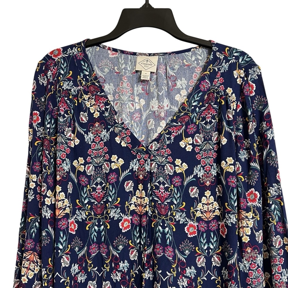 St John's Bay Top M Navy Multi Floral Whimsigoth Pullover Casual Boho Shirt‎ - Picture 3 of 12